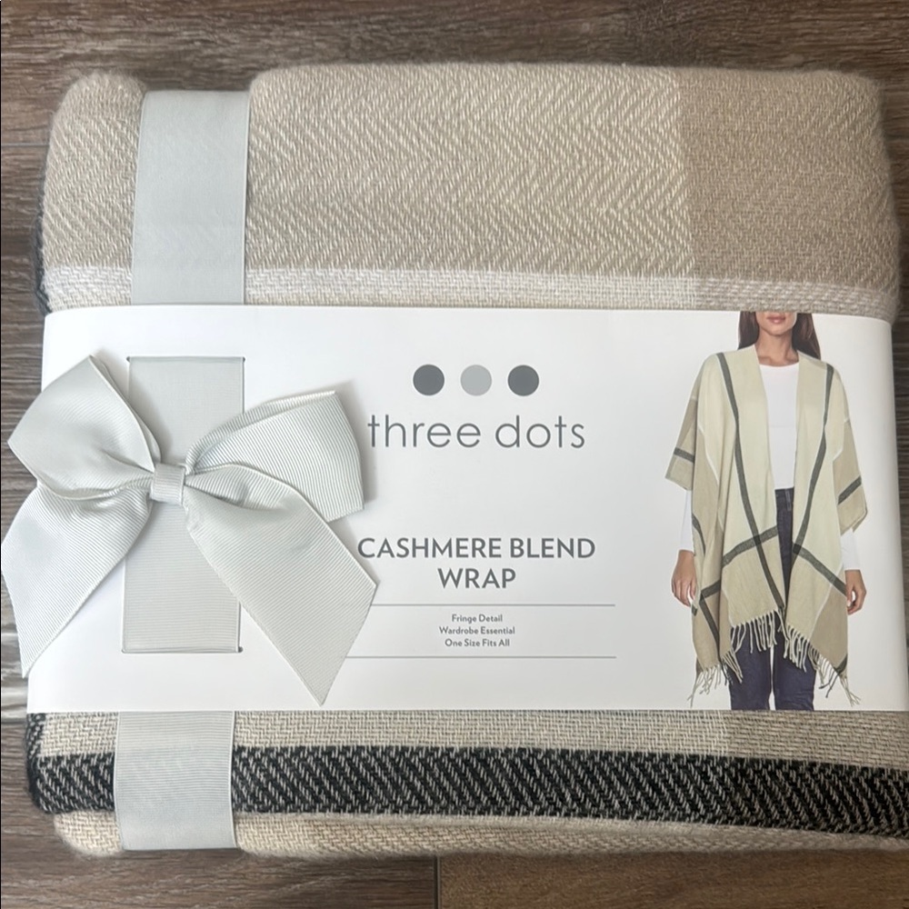 Three Dots Cashmere Blend Wrap in Cream and Tan